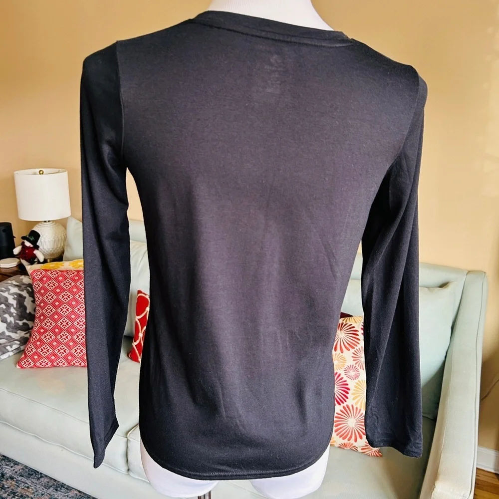 Converse Girls Black Long Sleeve Front Tie Graphic Logo Top 12/14  XL